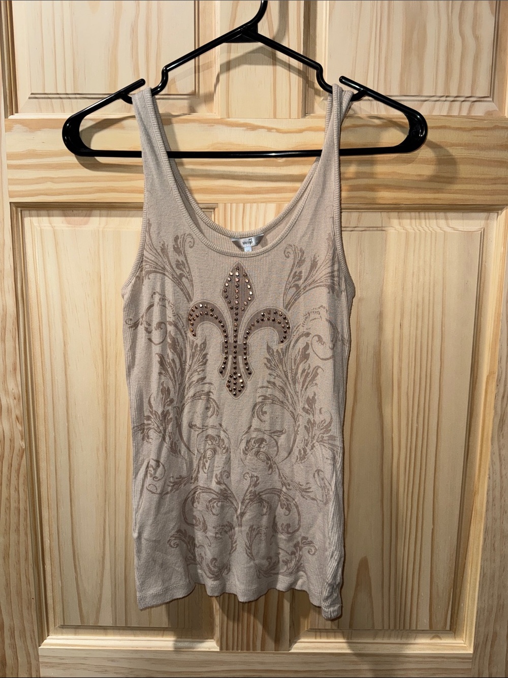 Embellished Fleur Tank Top - Beige